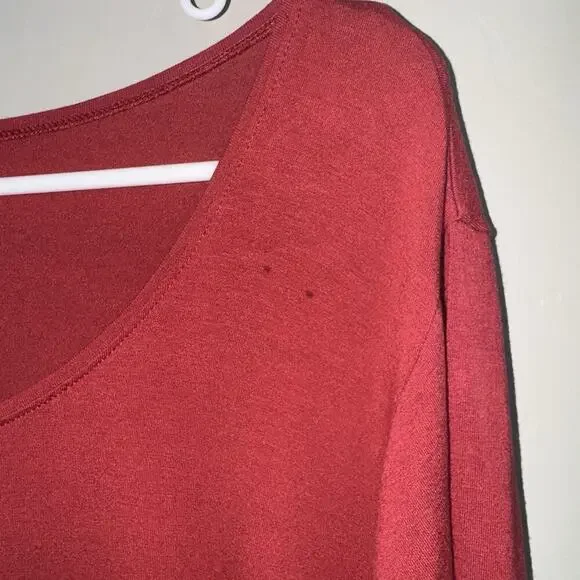 Eileen Fisher Women Tunic Top Dress Sz 2X Burgundy Red Scoop Neck Short Sleeve - Picture 4 of 9